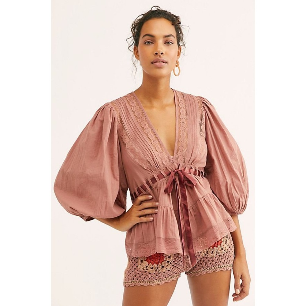Free People blush pink Favorite Romance puff sleeve top size small